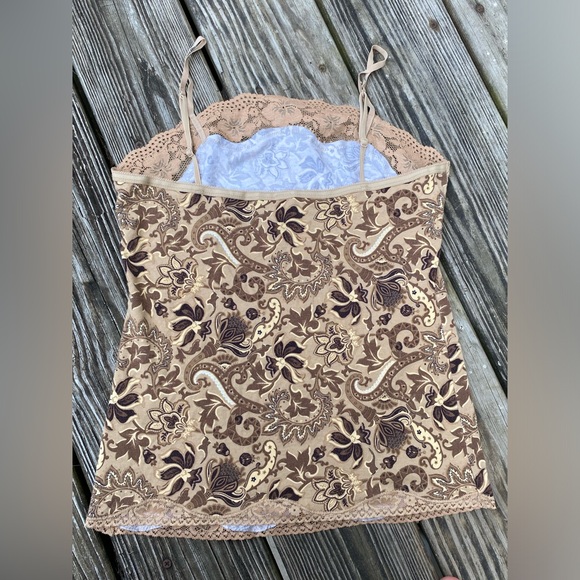 Y2K Tan/Brown Floral Fall Lace Cami Top - Picture 5 of 8